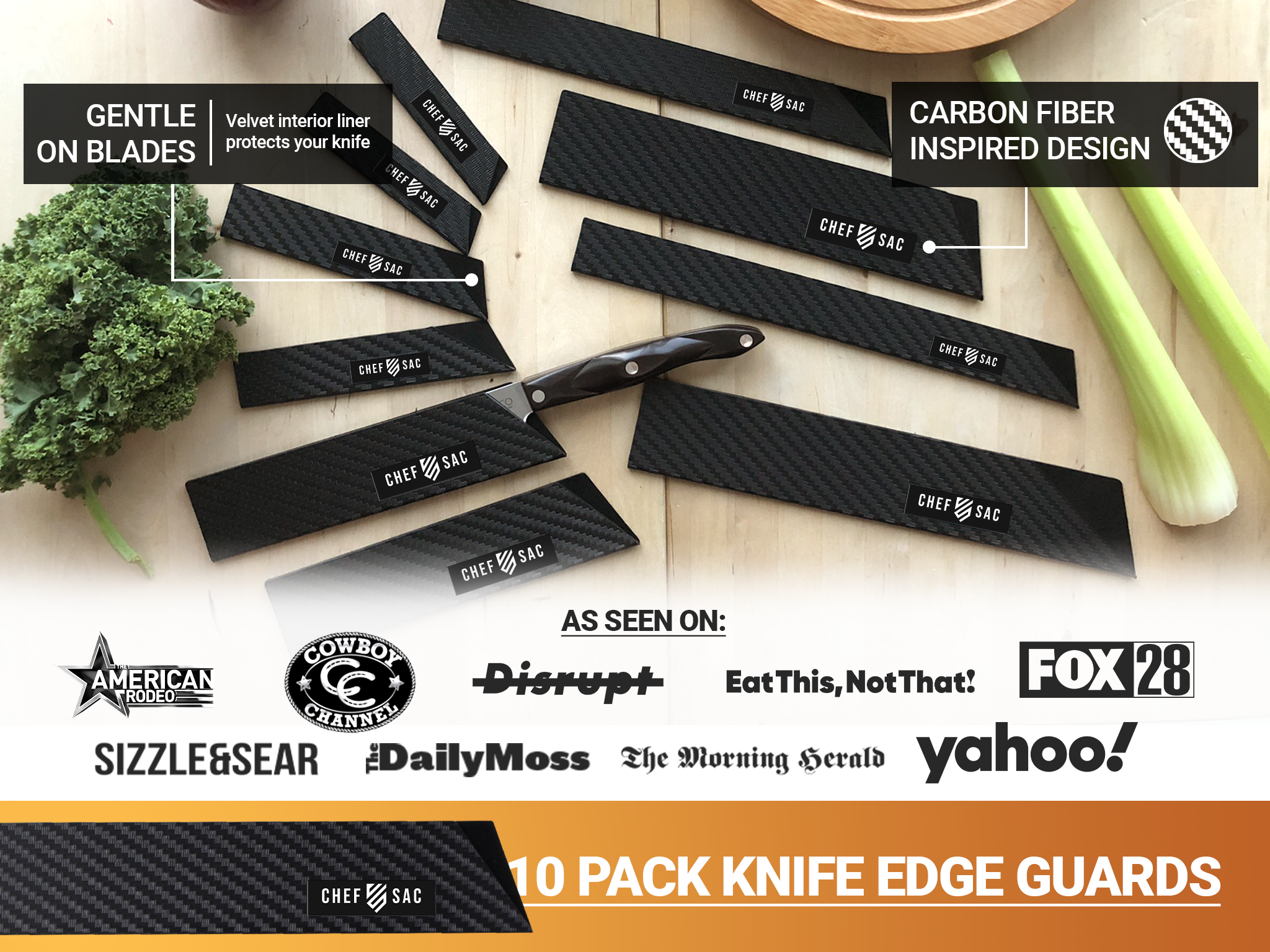  Messermeister 10” Chef's Edge-Guard, Black - Fashionable &  Functional Knife Protector for Chef's & Wide-Blade Knives - 2 Blade Entry  Notches - 10.5” x 1.9375”: Knife Guard: Home & Kitchen