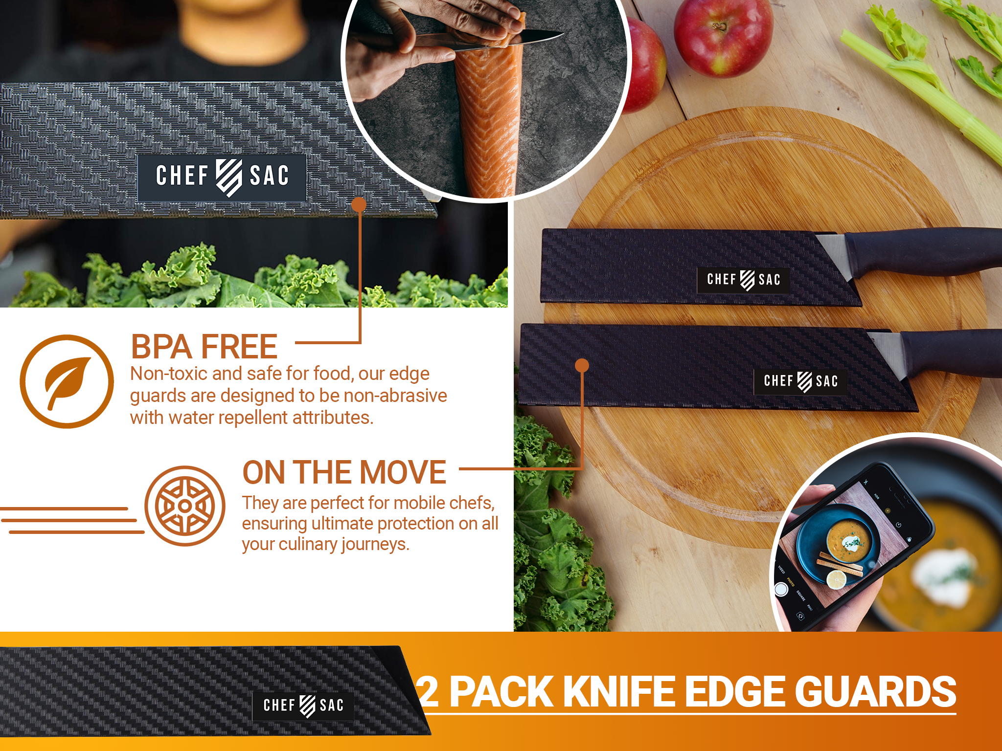 EVERPRIDE 8 inch Chef Knife Sheath Set (2-Piece Set) Universal Blade Edge Cover Guards for Chef and Kitchen Knives – Durable, BPA-Free, Felt Lined, St