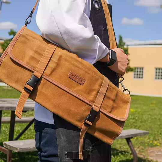 Waxed Canvas & Leather Chef Knife Roll by Chef Sac