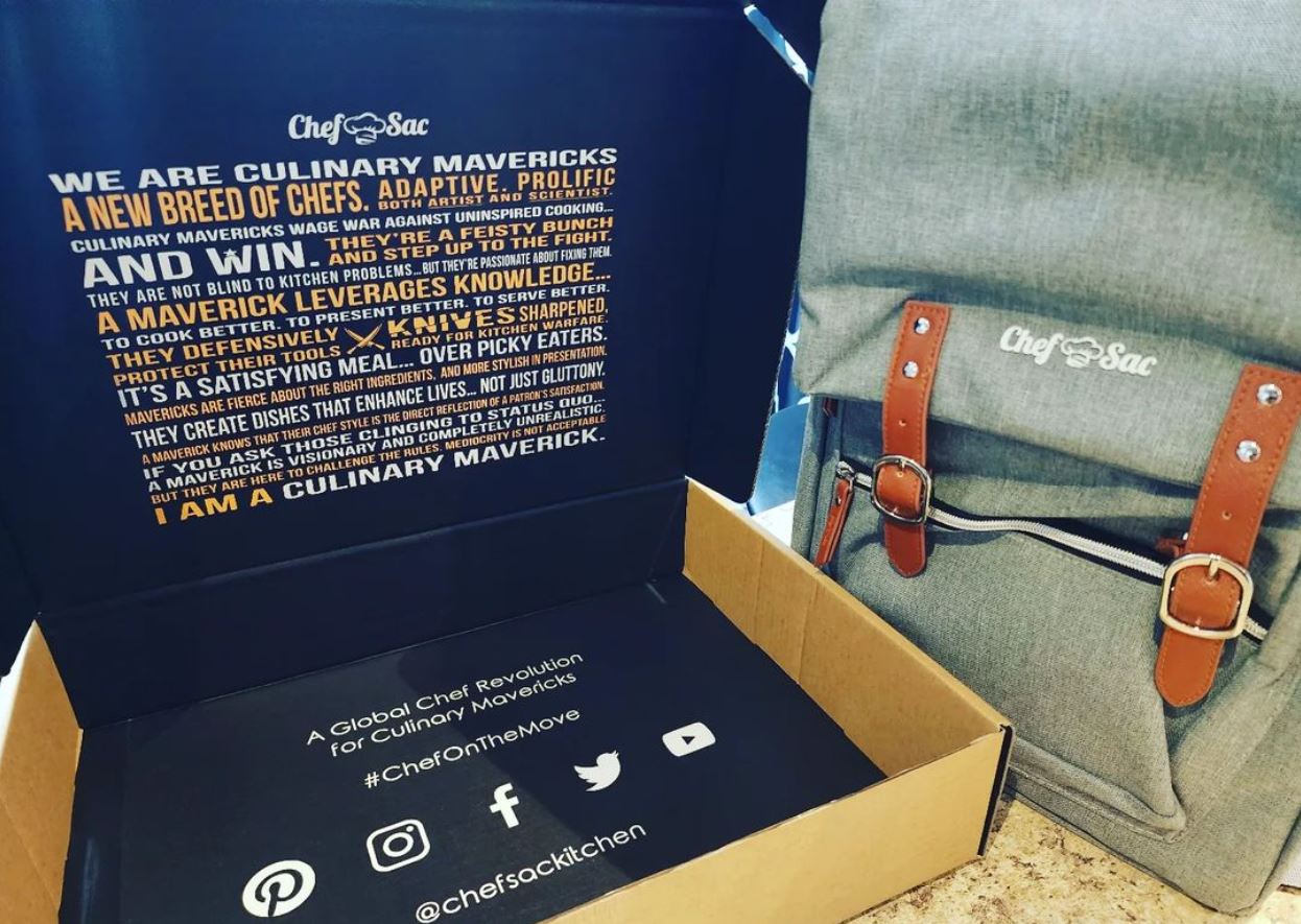 'Chef Sac' knife backpack with open packaging box