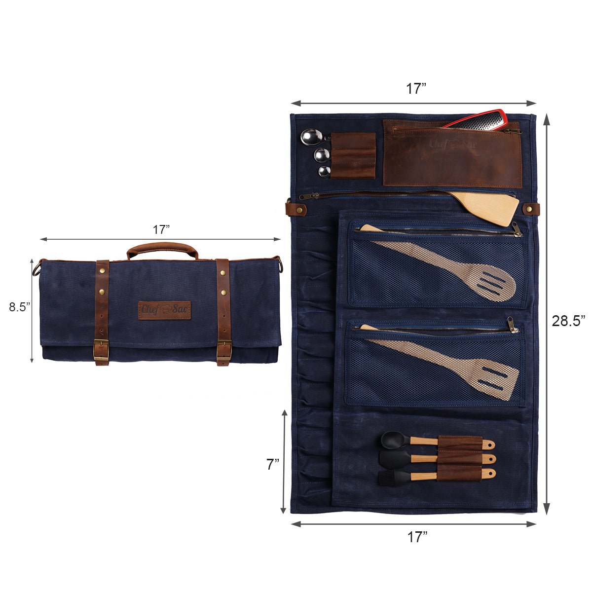 Waxed Canvas & Leather Chef Knife Roll by Chef Sac